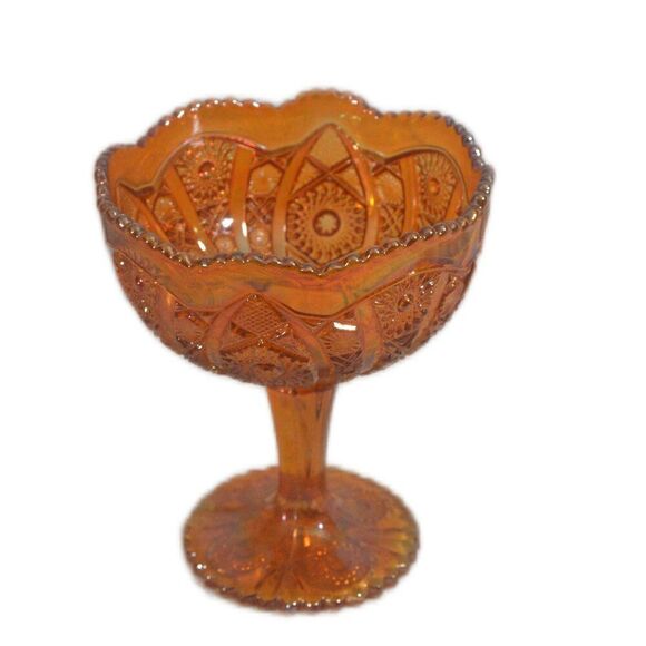 Vintage Imperial Marigold Carnival Glass Compote Hobstar and Arches Pattern - Picture 1 of 3
